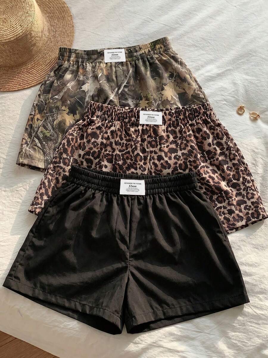 SHEIN EZwear 大尺碼女款牛仔休閒百搭日常出遊短褲 - 深灰色 - 查看 1