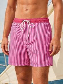 Manfinity VDAYZ Men's Striped Drawstring Waist Beach Shorts Couple Matching Swimwear Matching Swimwear For Couples Couple Beach Holiday Vacation Beach Hawaii - Multicolor - View 3
