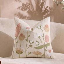 Cirelle 1pc/2pcs Boho Embroidered Throw Pillow Covers, Pastel Wildflower Botanical Cushion Case, Textured Boucle Floral Pillowcase For Sofa Couch Bedroom (No Insert) - Pink - View 3