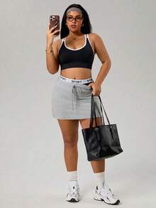 SHEIN Sports Women's Plus Size Colorblock Everyday Fitness Sports Bra - Black - View 4
