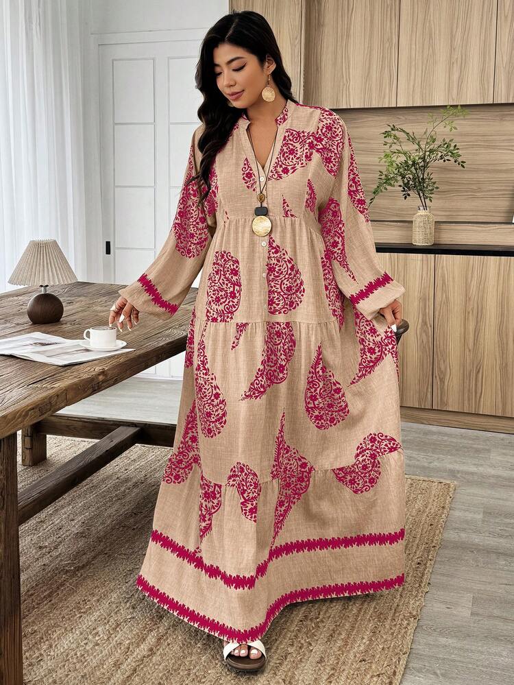 Weeklong Apricot Plus-Size Maxi Dress - Blue Paisley Bohemian
