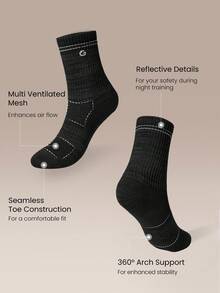 GLOWMODE 3 pares de calcetines tipo crew suaves y cómodos para entrenamiento, ejercicio y running, con malla ventilada, construcción sin costuras en los dedos y soporte de arco - Negro - Ver 4