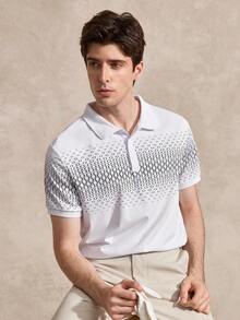 Courvante Men's Button-Down Short-Sleeved Printed Design Slim Fit Business Mature Style Polo Shirt - White - View 1