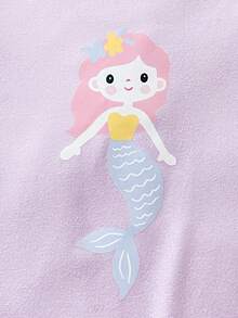 3件組夏季女嬰洋裝睡裙 美人魚印花 粉色紫色黃色 柔軟舒適 簡約短袖長裙家居服睡衣 - 彩色 - 查看 3