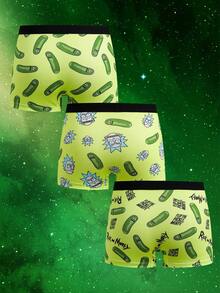 Rick and Morty X SHEIN Men's Cartoon Print Elastic Waist Boxer Briefs - Green - View 2
