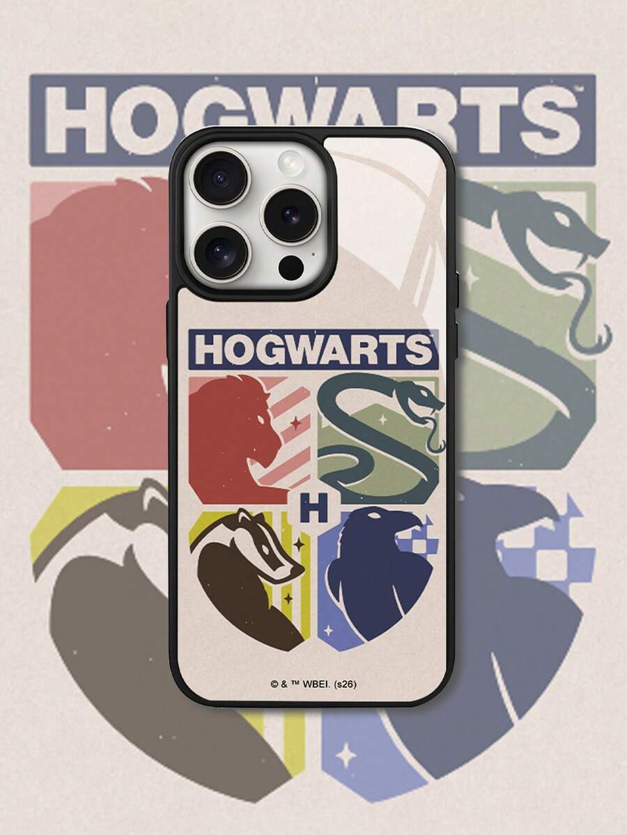 HARRY POTTER X SHEIN 時尚哈利波特霍格華茲四學院獅子蛇獾鷹配色徽章手機殼,復古復古防震防摔保護殼,適用於 iPhone 13/14/15/15Pro/16/16Pro/17Pro - 彩色 - 查看 1