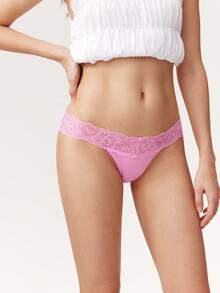 Elorette 3pcs/Set Seamless Solid Color Lace Patchwork Fashion Thong Panties - Multicolor - View 6