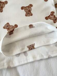 LMoss Kids Conjunto de 4 piezas de ropa de estar en casa para bebé niño con camiseta de cuello redondo de punto con estampado lindo de conejo & oso + pantalones largos de ajuste ceñido - Multicolor - Ver 5