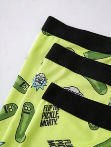 Rick and Morty X SHEIN Men's Cartoon Print Elastic Waist Boxer Briefs - Green - View 4