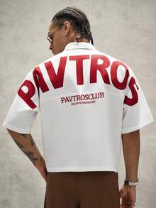 PAVTROS 男士街頭風 INS 熱門時尚配色大字母圖案短袖襯衫，夏季度假風，街頭穿搭，I Love My Boyfriend 圖案設計，寬鬆版型，男友禮物，情人節禮物 - 白色 - 查看 6