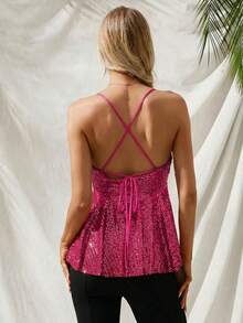 Aveloria Modichic Sexy Sequin Cami Top For Summer - Hot Pink - View 2