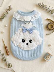 PETSIN 1PC Spring Autumn Thin Dog Vest, Cute Scruffy Dog Print Lace Vest With Leash Hole For Bichon Small Dogs - Blue - View 1