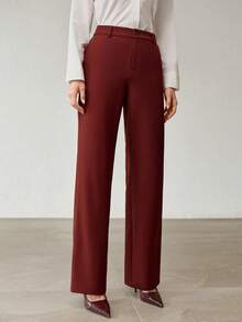 MOTF PREMIUM Pantalones de pierna recta color borgoña para mujer - Burdeos - Ver 4