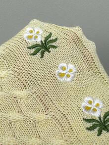 Sunnyshic 女款春夏純色刺繡前綁帶百搭修身短版休閒長袖開襟針織衫 - 黃色 - 查看 7