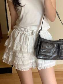 DAZY Women's Ruffled Hem Fresh Korean-Style A-Line Skirt Summer Petite - White - View 5