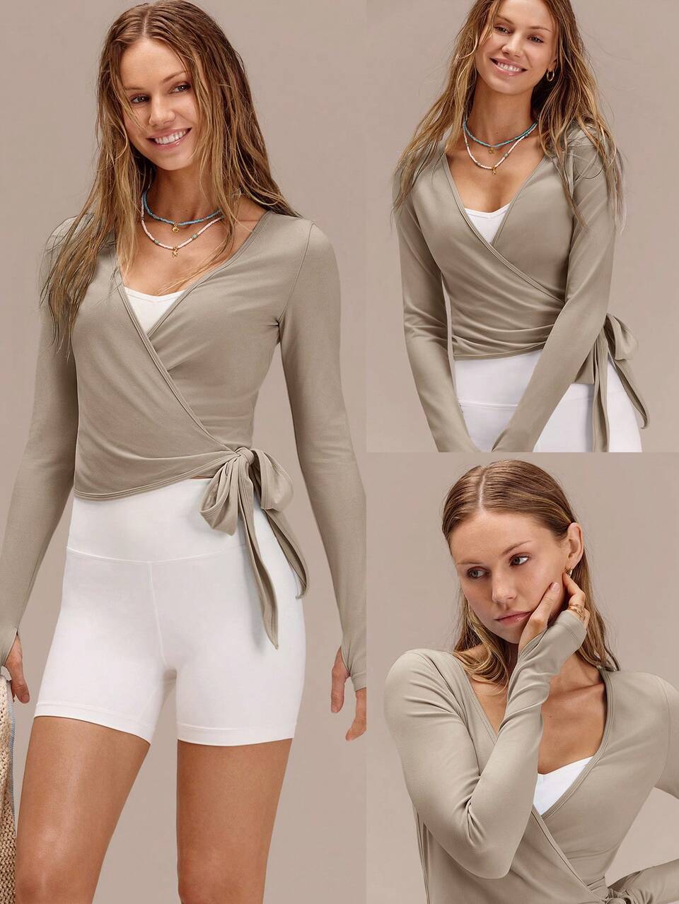 FeatherFit™ Split Decision 2-In-1 Reversible Wear Buttery-Soft Stretchy Sweat-Wicking Tie-Waist Long Sleeve Wrap Top Yoga Pilates Studio Daily Casual