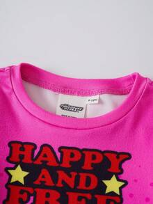 THE POWERPUFF GIRLS X SHEIN 女嬰卡通圖案字母印花圓領短袖上衣與修身短褲居家服套裝 - 粉色 - 查看 4