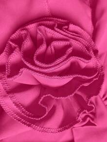 Rometta Plus Size Summer Elegant 3D Floral Ruffle Neck Blouse For New Year Clothes - Hot Pink - View 9