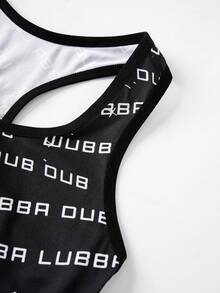 Rick and Morty X SHEIN Women's Cartoon Letter Print Colorblock Tank Top And Shorts Lingerie Set - Black - View 6