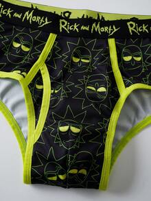 Rick and Morty X SHEIN 男士字母與卡通印花休閒三角內褲 - 黑色 - 查看 3