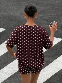 Muchica 咖啡棕色圓點針織休閒女款兩件套 - 咖啡棕 - 查看 3