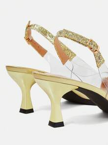 CUCCOO HITCHD Women's Red Pointed Toe Splicing Transparent High Heel Pumps Spring Shoes Spring Break Easter Prom Heels For Christmas Valentine's Day - Gold Dust Gold - View 11