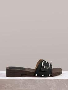 Styleloop Sandales plates pour femmes, sandales d'été à bout ouvert, style bohème, sandales de vacances, chaussons à semelle souple - Tissu noir - Voir 1