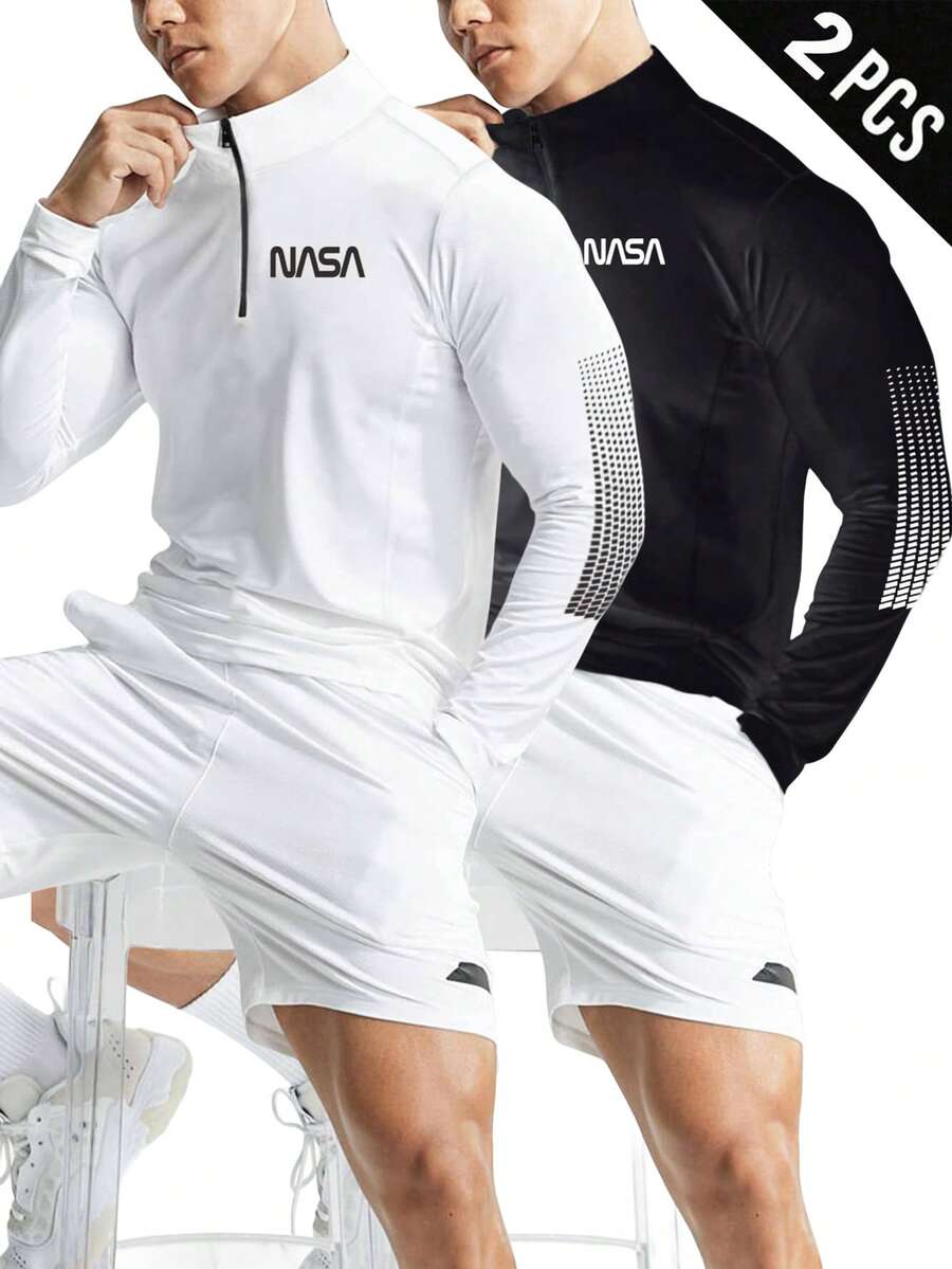 Gym Rark Conjunto de 2 piezas de chaqueta deportiva casual versátil para hombre con estampado de letras, media cremallera y manga larga - Multicolor - Ver 1