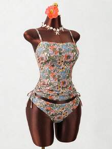 Swim Vcay Set Baju Renang Tankini Wanita dengan Motif Cetak, Gaya Kasual Elegan untuk Liburan - MultiWarna - View 7