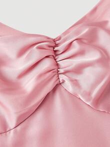 SHEIN MOD 女款純色百褶心形領口鬱金香下擺迷你洋裝 - 粉色 - 查看 7