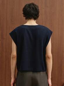 TOKVUE Chaleco casual para hombre con botones y media abertura con bordado de letras - azul real - Ver 6