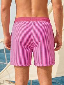 Manfinity VDAYZ Men's Striped Drawstring Waist Beach Shorts Couple Matching Swimwear Matching Swimwear For Couples Couple Beach Holiday Vacation Beach Hawaii - Multicolor - View 2