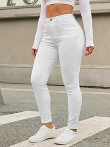 Jeans Pantalon Skinny Ankle Mezclilla Elastico Ligero Casual Salidas Tiro Alto Comodo Para Dama Moda - Blanco - Ver 1