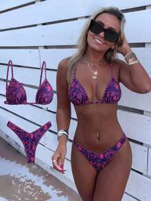 Elavelle Springbreak Printed Spaghetti Strap High Cut Shorts Sexy Bikini Swimwear Sets For Women, Summer - Multicolor - View 1