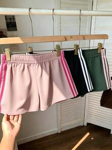 SHEIN 3件組短褲，側邊4條白色條紋，經典時尚配色綠黑藍，鮮豔色彩，適合街頭穿搭與旅行 - 彩色 - 查看 6