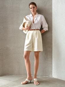 MOTF PREMIUM WOMEN'S ELEGANT COMMUTE COTTON LINEN SHORTS - Beige - View 1