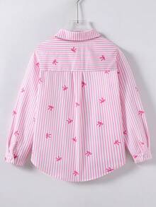SHEIN Blusa ligera con protección solar a rayas para niña preadolescente, primavera y verano, vacaciones, verano, viaje - Rosa - Ver 2