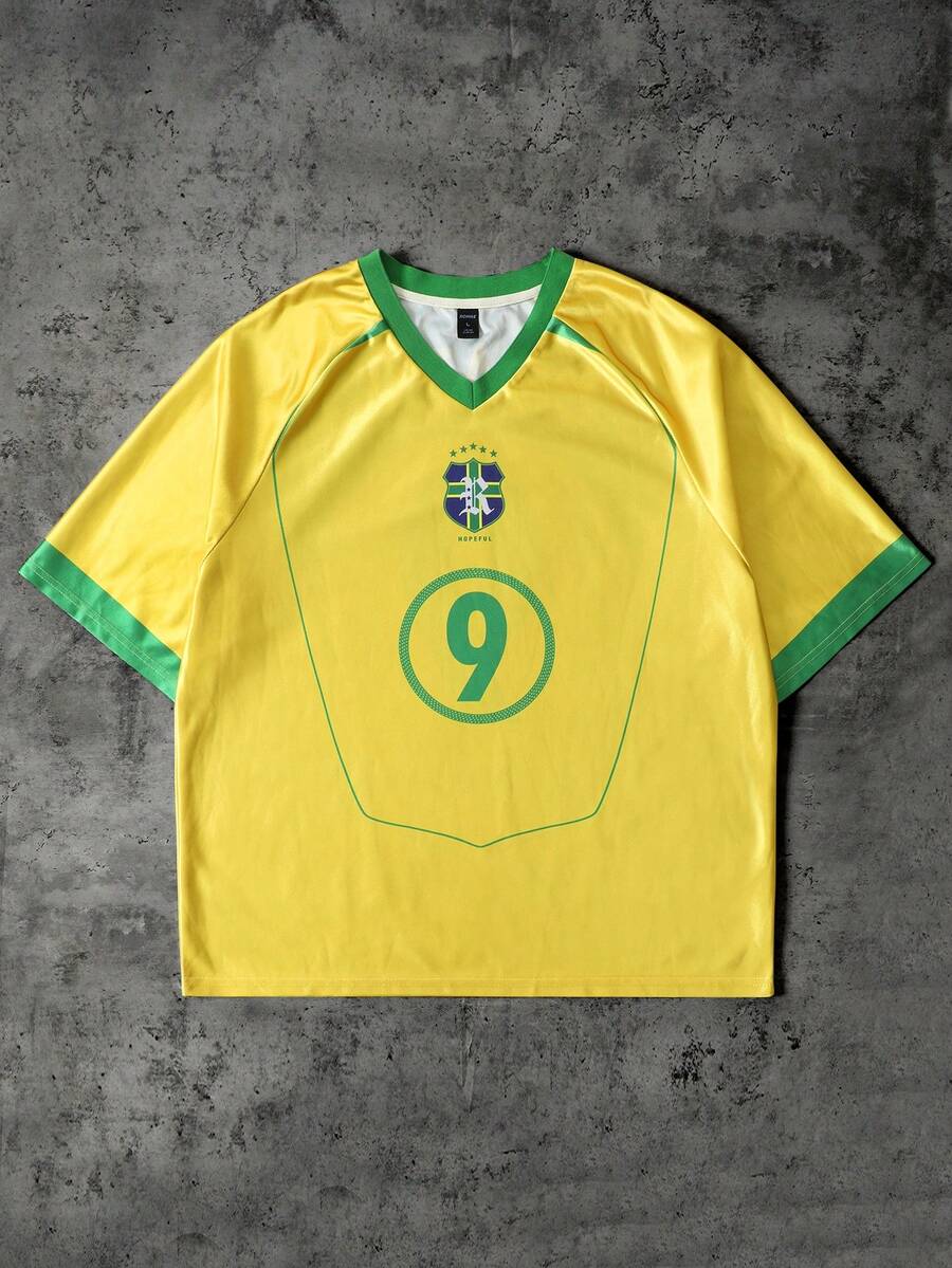 ROMWE MEN Men's World Cup Brazil Football Sports Short Sleeve T-Shirt - Yellow - View 1