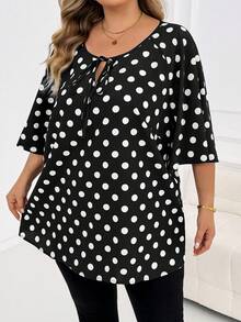 SHEIN CURVE+ 大尺碼情人節波點印花襯衫 - 彩色 - 查看 3