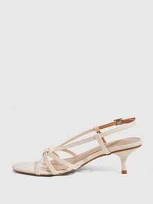 CUCCOO SZL Women's Summer 5.5CM Round Toe Open-Toe Cross With Mirror PU Material Black High Heels, Sexy Versatile And Elegant Commute/Beach/Party - White - View 4