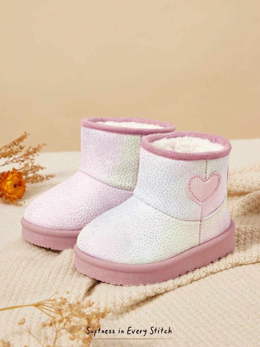 Cozy Pixies 女童粉色漸層亮片愛心冬季雪地靴 | 時尚甜美保暖毛絨內裡 | 舒適易穿休閒款 | 校園日常穿著 - 粉色 - 查看 1