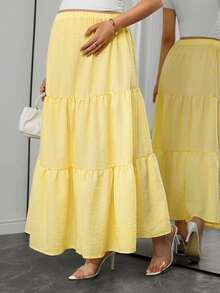 Momance Fresh Yellow Striped High Waist Maternity Midi Skirt, Vacation Style Woven Loose Fit Baby Shower Spring Casual Fall Beach Fall - Yellow - View 6