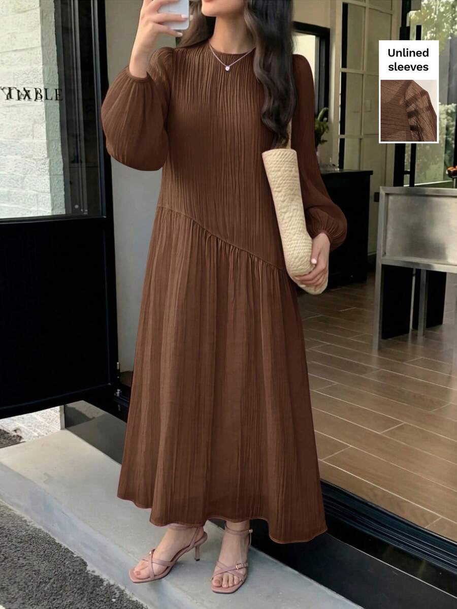 Solavon 女士纯色褶皱休闲派对中长连衣裙