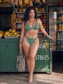 SHEIN Swim 2026新款復古性感祖母綠大尺碼女款比基尼套裝，海灘度假夏季款 - 彩色 - 查看 5