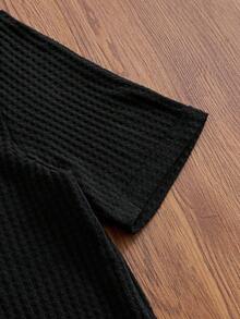 ESTAVOR Kemeja Polo Pria Kasual Musim Panas Motif Kotak-kotak Patchwork - Hitam - View 5