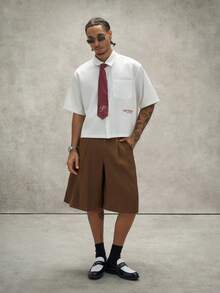 PAVTROS Celana Pendek Pria Warna Cokelat, Celana Pendek Bermuda Kasual Longgar dan Trendi, - Coklat - View 6