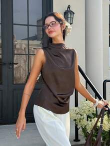 Cévolie Women's Solid Color Casual Elegant Versatile Daily Wear Top Office Brown Summer - Brown - View 6