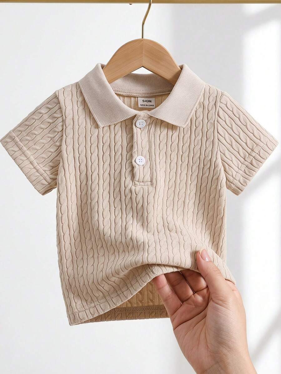 Souflis Unisex Baby Boy Girl Outfits Apricot Ribbed Polo Collar T-Shirt Suitable For Babies In All Occasions In Summer All-Match Versatile Birthday Modest - Apricot - View 1