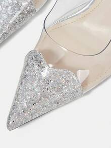 CUCCOO HITCHD Women's Red Pointed Toe Splicing Transparent High Heel Pumps Spring Shoes Spring Break Easter Prom Heels For Christmas Valentine's Day - Gold Dust Silver - View 10