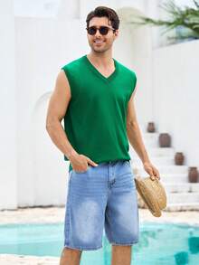 Mercer Haus Chaleco de punto casual y versátil de unicolor para hombres - Verde - Ver 4